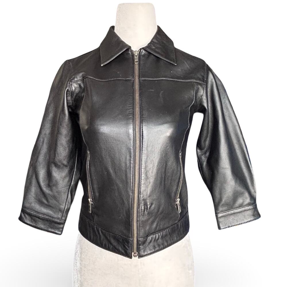 Vintage Cherokee Girls Leather Moto Jacket Black Size XS Zip Front Classic